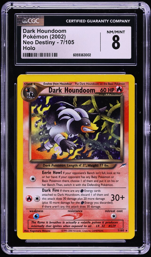2002 Pokemon Neo Destiny Holo Dark Houndoom #7 CGC 8 NM-MT
