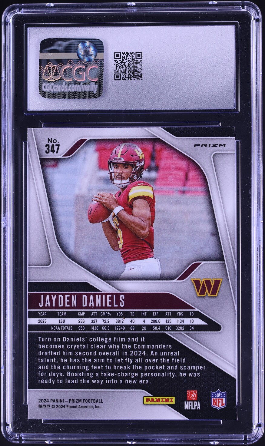 2024 Panini Prizm Pink Jayden Daniels ROOKIE #347 CGC 9.5 MINT+