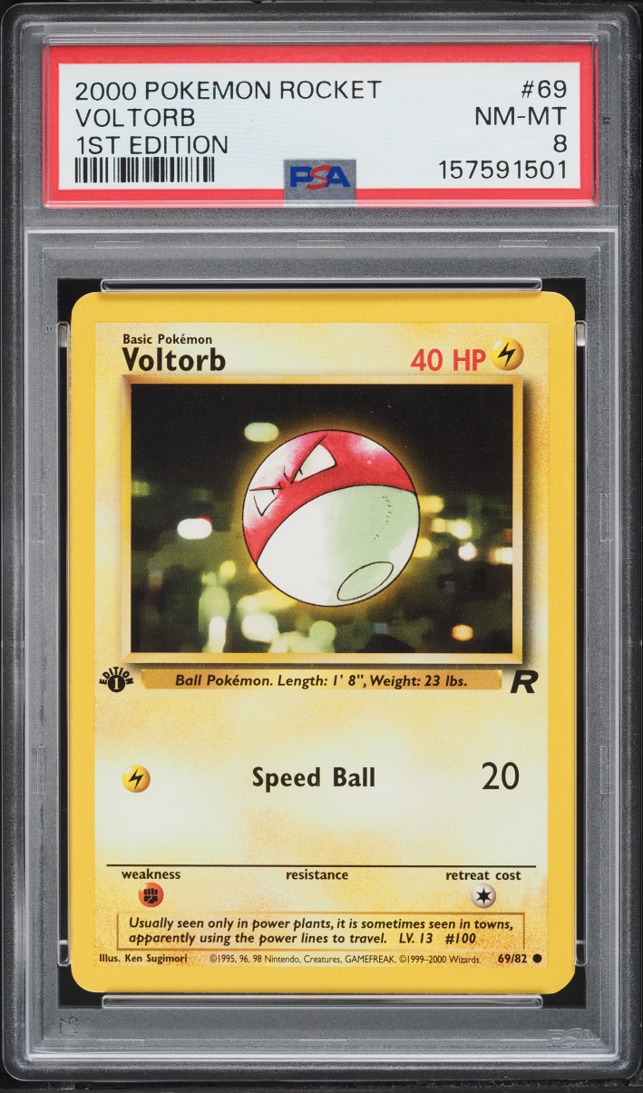 2000 Pokemon Team Rocket 1st Edition Voltorb #69 PSA 8 NM-MT