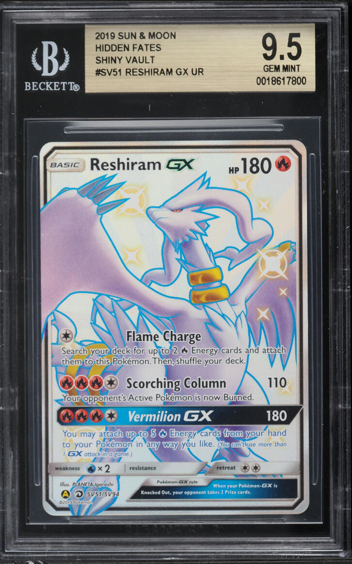 2019 Pokemon Sun & Moon Hidden Fates Full Art Reshiram GX #SV51 BGS 9.5 GEM MINT