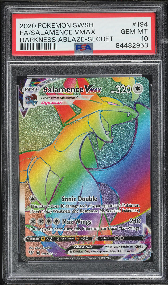 2020 Pokemon SWSH Darkness Ablaze Rainbow Rare Salamence VMAX #194 PSA 10 GEM MINT