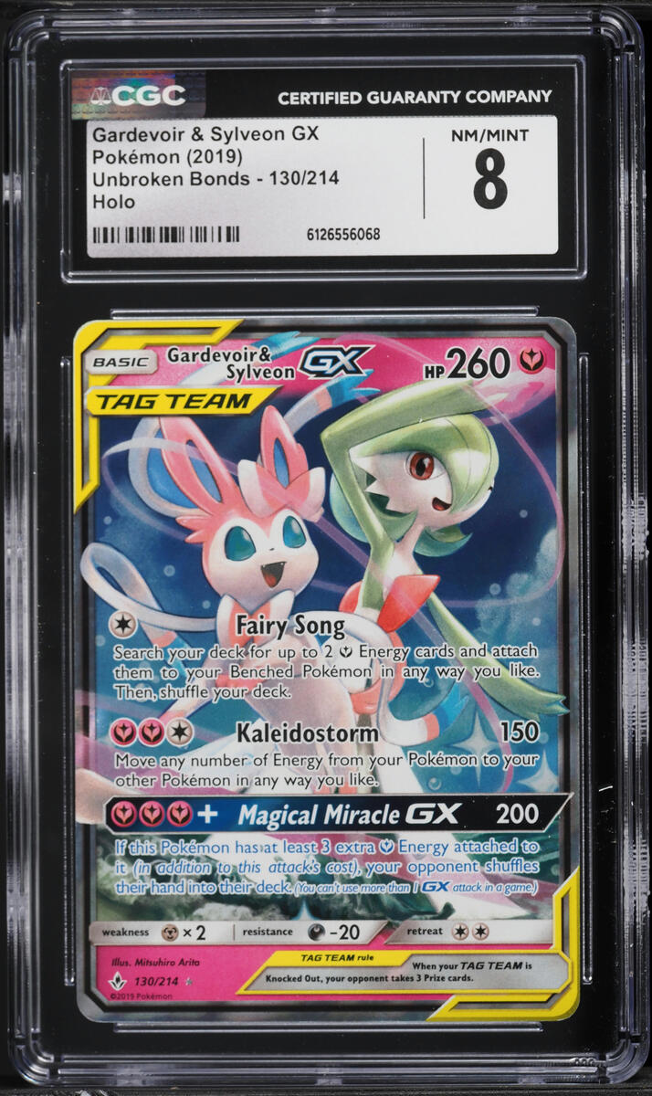 2019 Pokemon Sun & Moon Unbroken Bonds Holo Gardevoir & Sylveon GX #130 CGC 8 NM-MT
