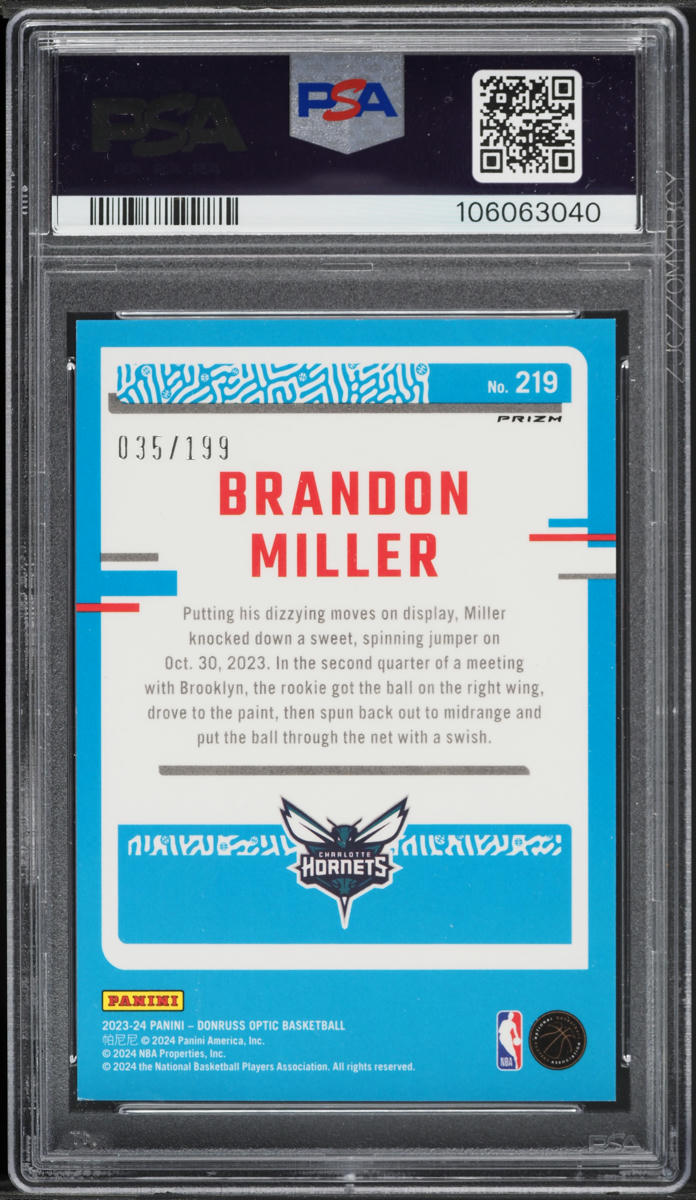 2023 Donruss Optic Orange Brandon Miller ROOKIE /199 #219 PSA 9 MINT
