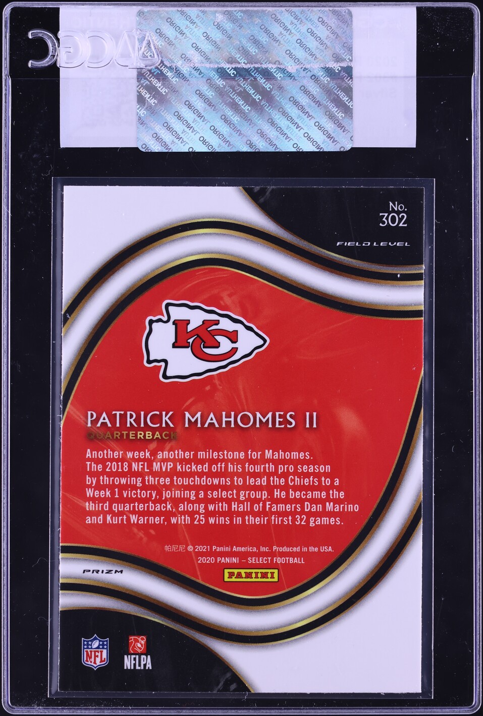 2020 Select Field Level Silver Prizm Patrick Mahomes II #302 CGC AUTH