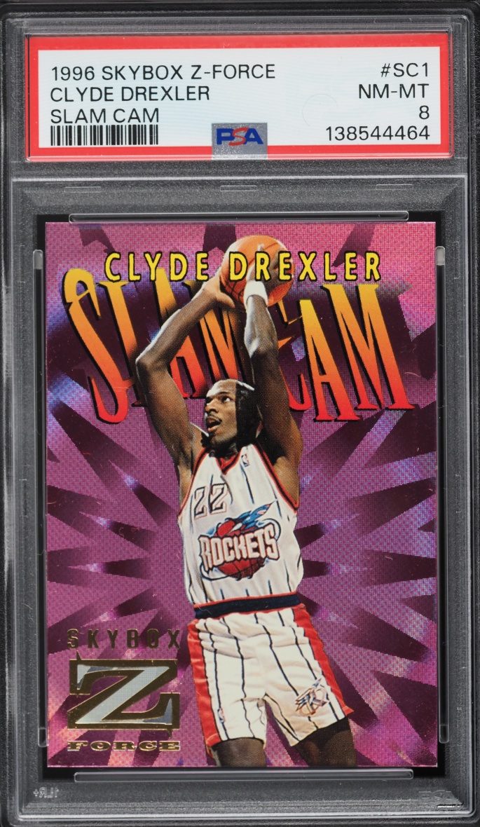 1996 Skybox Z-Force Slam Cam Clyde Drexler #SC1 PSA 8 NM-MT