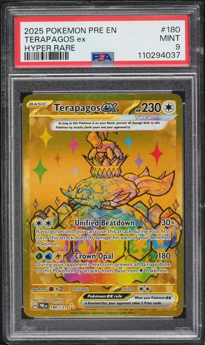 2025 Pokemon Scarlet & Violet Prismatic Evolutions Gold Rare Terapagos ex #180 PSA 9 MINT