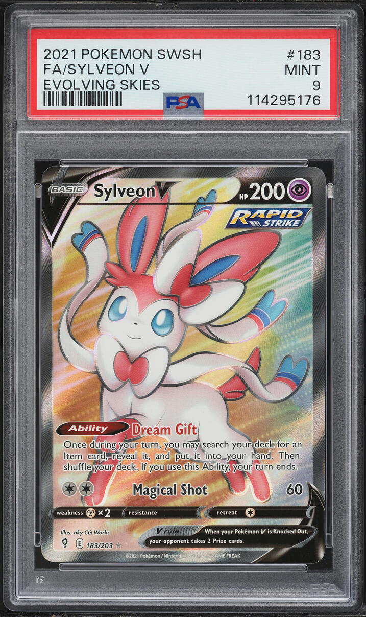 2021 Pokemon Sword & Shield Evolving Skies Full Art Sylveon V #183 PSA 9 MINT