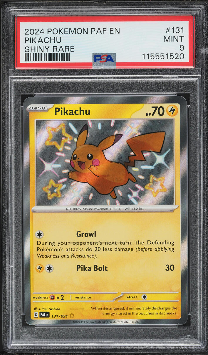 2024 Pokemon Scarlet & Violet Paldean Fates Shiny Pikachu #131 PSA 9 MINT