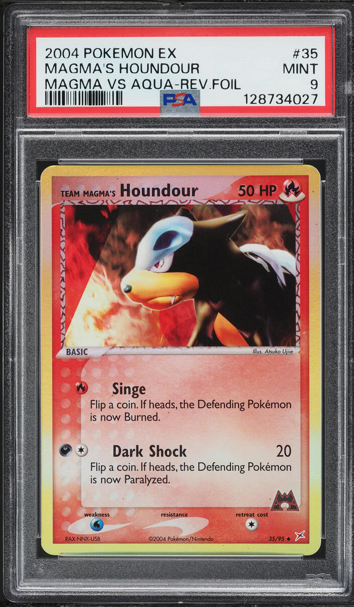 2004 Pokemon EX Team Magma Vs Aqua Reverse Holo Team Magma's Houndour #35 PSA 9 MINT