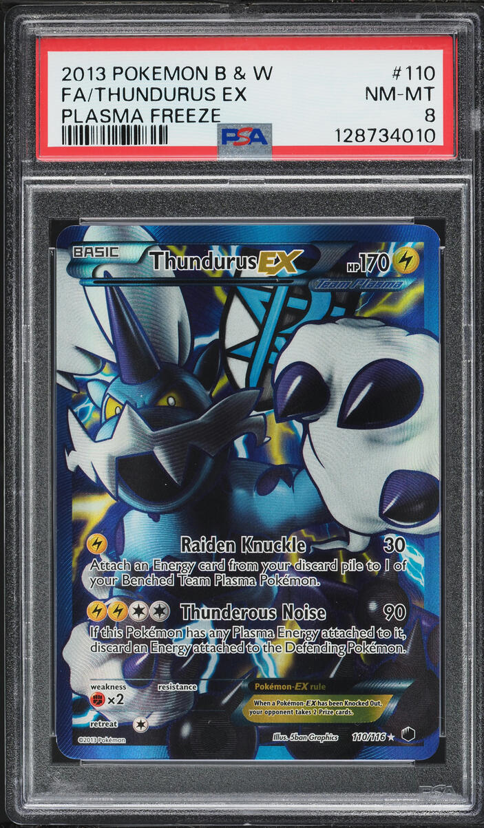 2013 Pokemon Black & White Plasma Freeze Full Art Thundurus EX #110 PSA 8 NM-MT