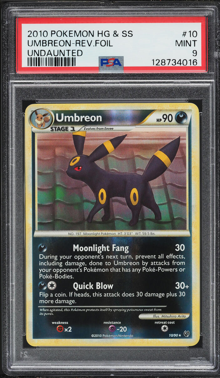 2010 Pokemon HeartHold & SoulSilver Undaunted Reverse Holo Umbreon #10 PSA 9 MINT