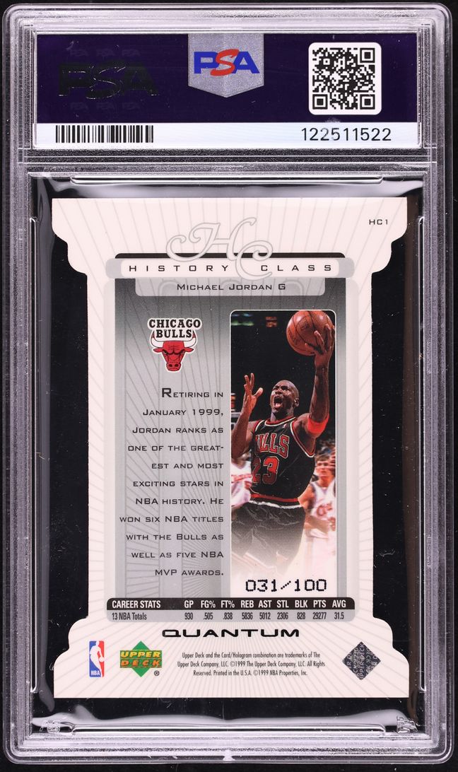 1999 Upper Deck History Class Quantum 1 Michael Jordan /100 #HC1 PSA 7 NRMT - Photo 2