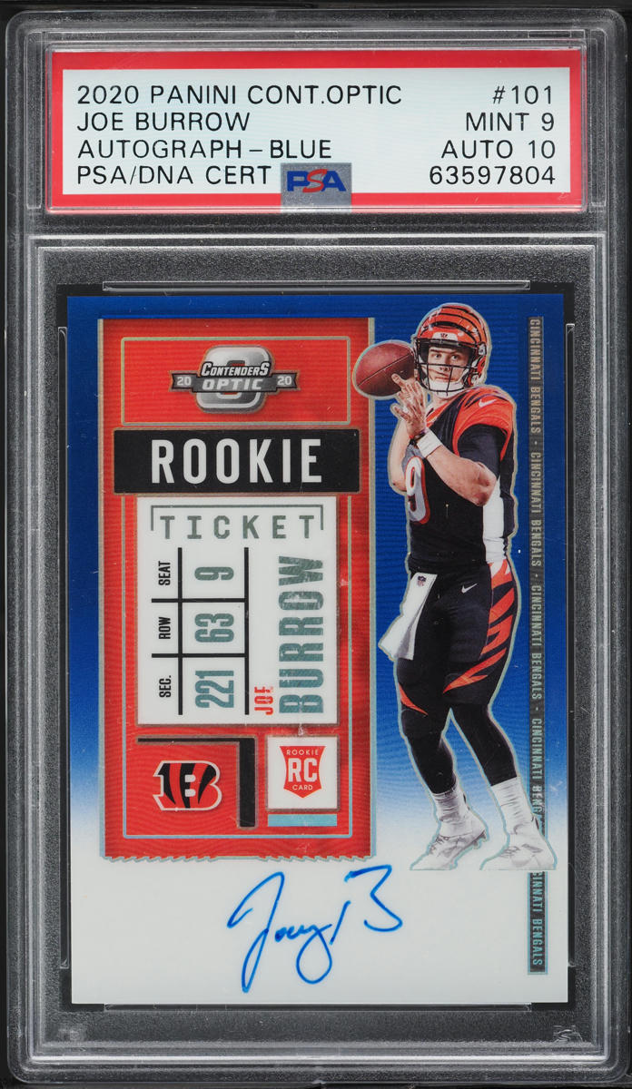 2020 Panini Contenders Optic Blue Joe Burrow ROOKIE AUTO DNA 10 /75 #101 PSA 9