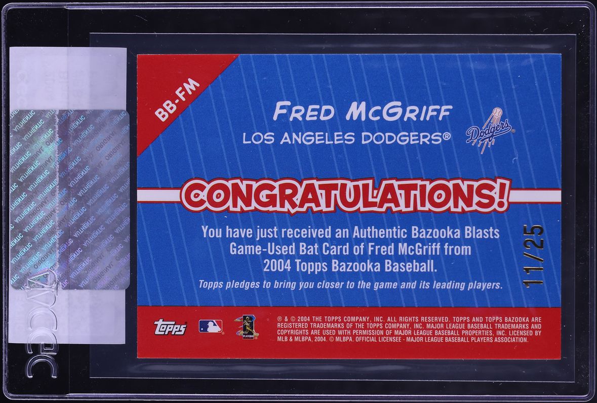 2004 Topps Bazooka Blasts Parallel 25 Fred McGriff RELIC /25 #BB-FM CGC AUTH