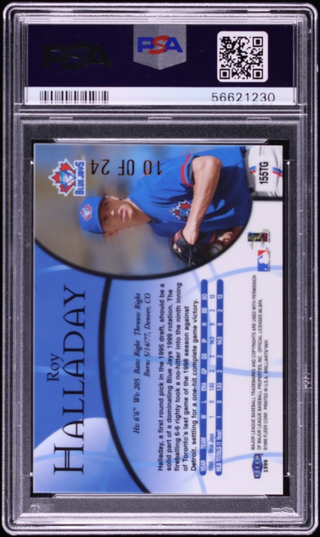 1999 Fleer Brilliants 24kt Gold Roy Halladay ROOKIE /24 #155TG PSA 8 NM-MT - Photo 2
