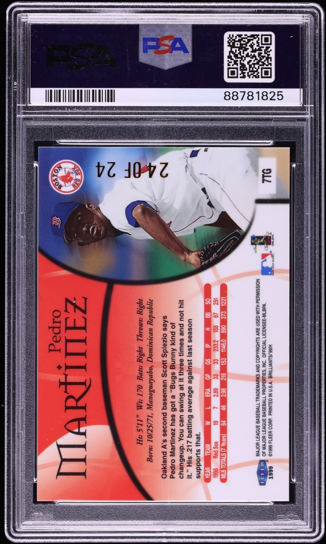 1999 Fleer Brilliants 24kt Gold Pedro Martinez /24 #7TG PSA 9 MINT - Photo 2