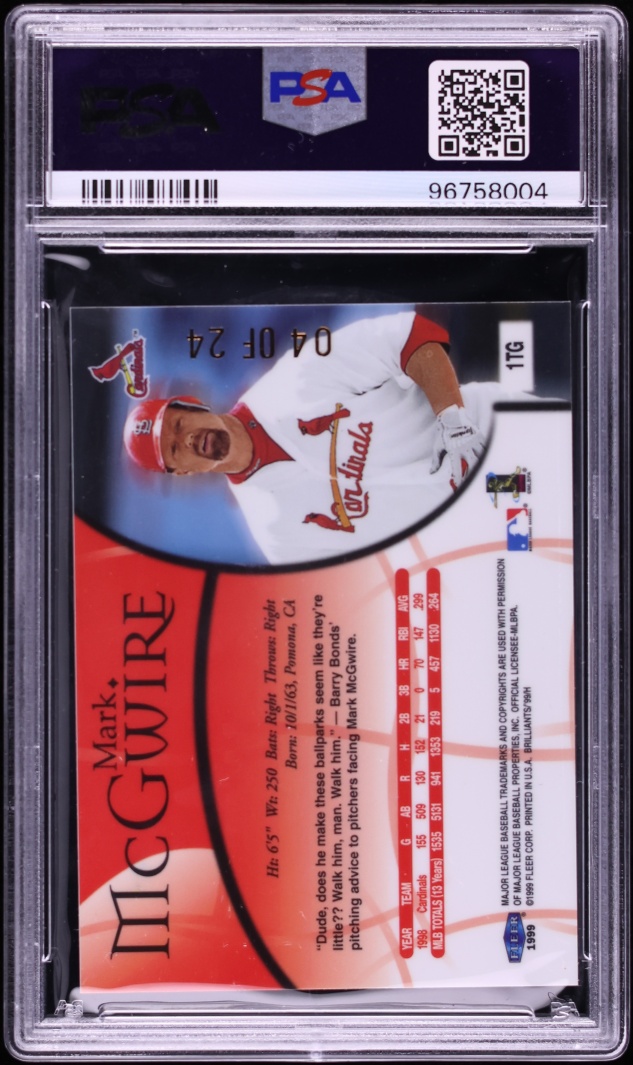 1999 Fleer Brilliants 24kt Gold Mark McGwire /24 #1TG PSA 7 NRMT - Photo 2