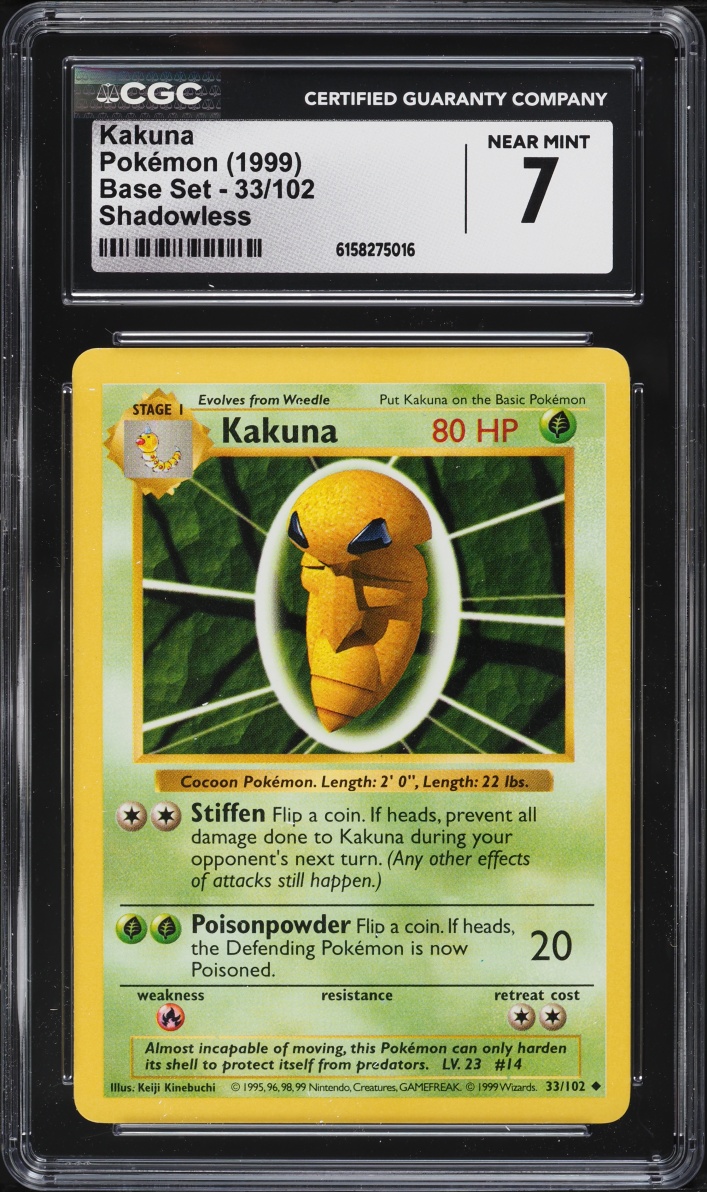 1999 Pokemon Base Set Shadowless Kakuna #33 CGC 7 NRMT