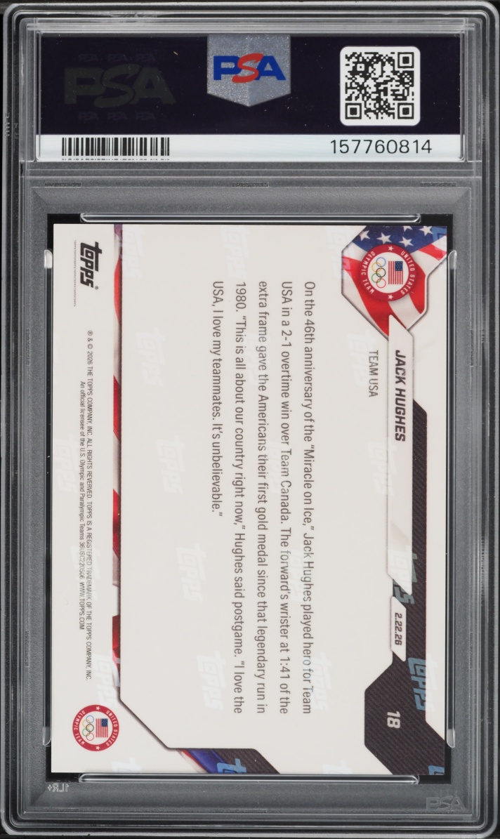 2026 Topps Now Olympics Jack Hughes #18 PSA 10 GEM MINT
