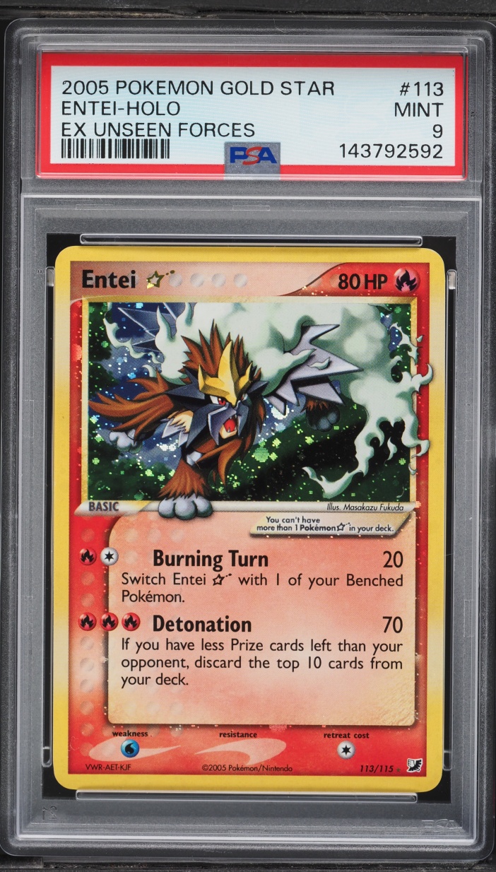 2005 Pokemon EX Unseen Forces Holo Entei Gold Star #113 PSA 9 MINT