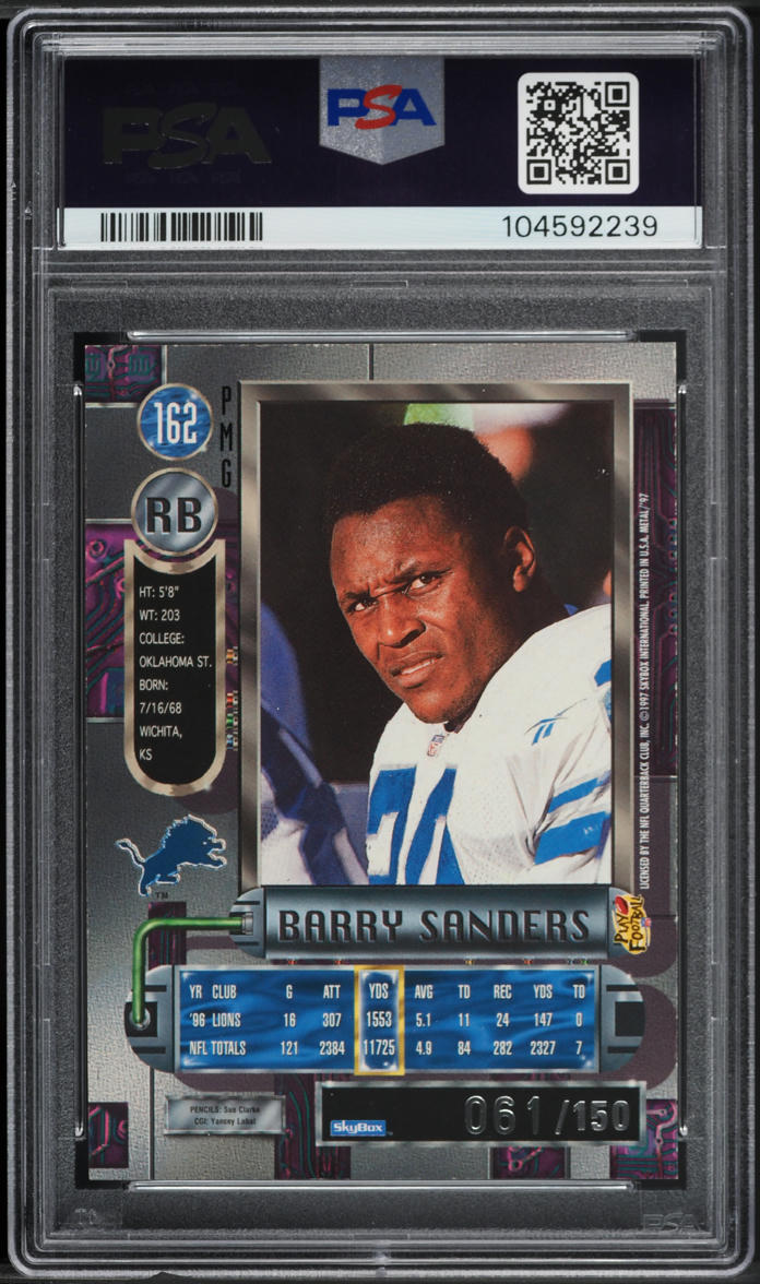 1997 Metal Universe Precious Metal Gems PMG Red Barry Sanders /150 #162 PSA 8
