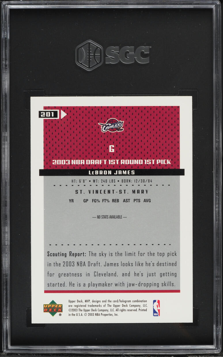 2003 Upper Deck MVP LeBron James ROOKIE #201 SGC 9 MINT