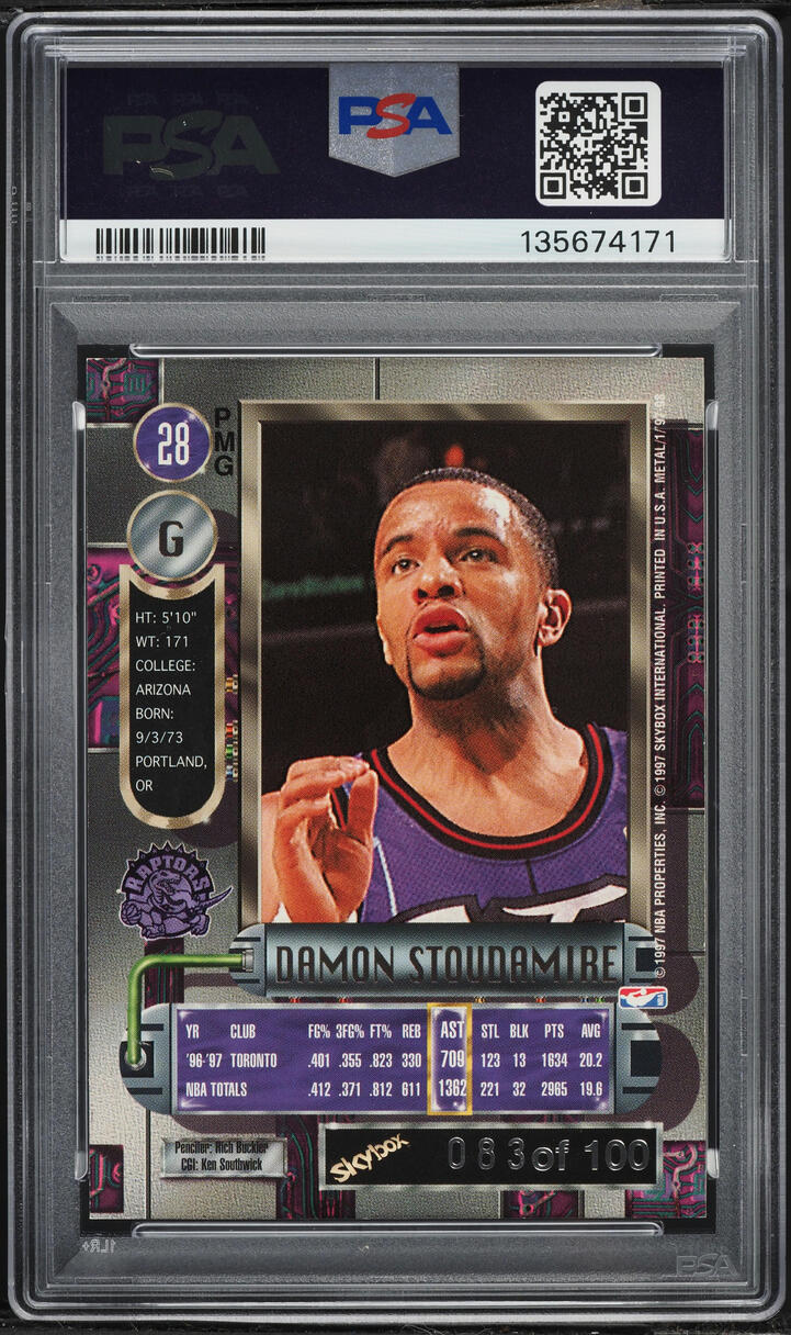 1997 Metal Universe Precious Metal Gems PMG Red Damon Stoudamire /100 #28 PSA 6 EXMT