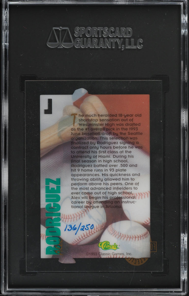1993 Classic Four Sport Acetate Alex Rodriguez AUTO /250 SGC AUTH