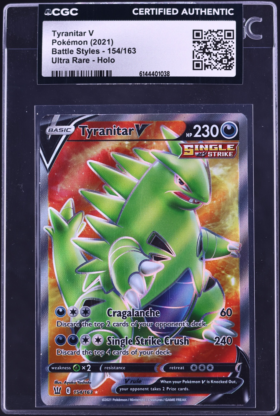2021 Pokemon Sword & Shield Battle Styles Full Art Tyranitar V #154 CGC AUTH
