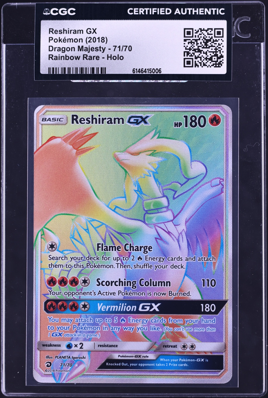 2018 Pokemon Sun & Moon Dragon Majesty Rainbow Rare Reshiram GX #71 CGC AUTH