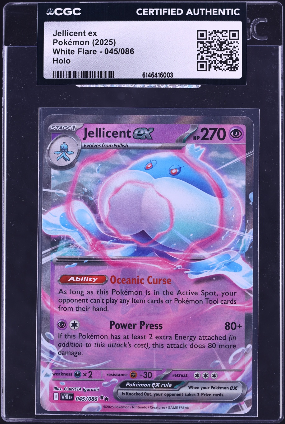 2025 Pokemon Scarlet & Violet White Flare Holo Jellicent EX #45 CGC AUTH
