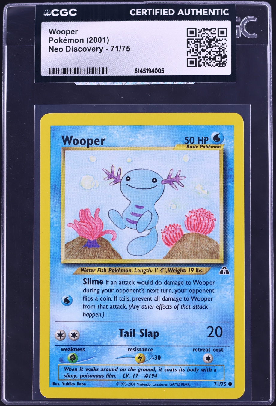 2001 Pokemon Neo Discovery Wooper #71 CGC AUTH