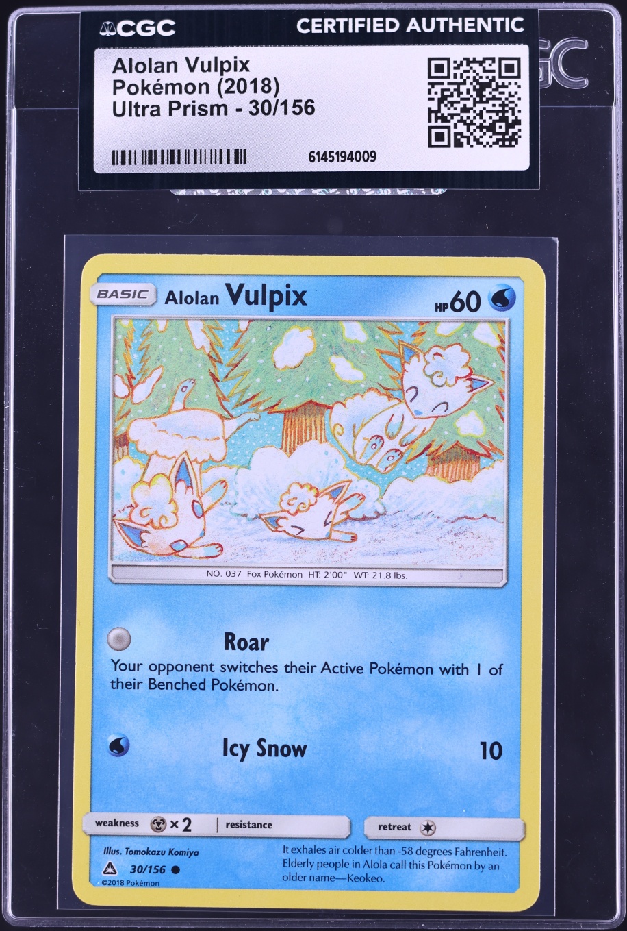 2018 Pokemon Sun & Moon Ultra Prism Alolan Vulpix #30 CGC AUTH