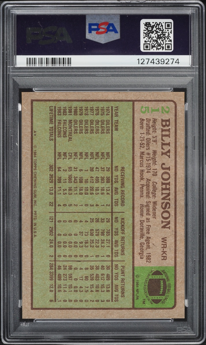 1984 Topps Football Billy Johnson #215 PSA 10 GEM MINT
