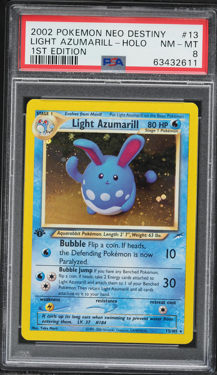 2002 Pokemon Neo Destiny 1st Edition Holo Light Azumarill #13 PSA 8 NM-MT
