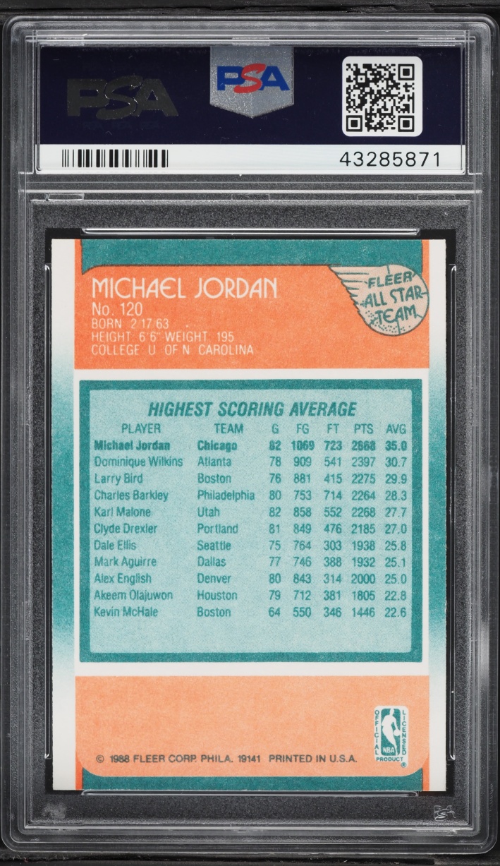 1988 Fleer Basketball Michael Jordan ALL-STAR #120 PSA 10 GEM MINT - Photo 2