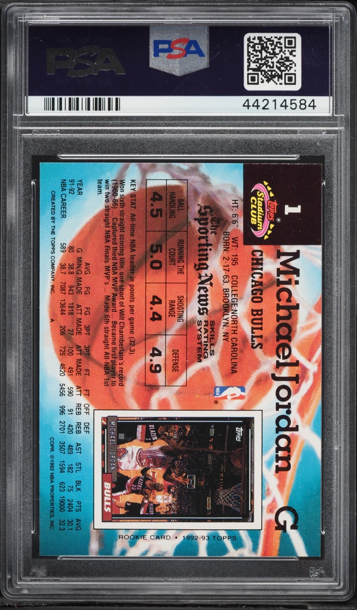 1992 Stadium Club Basketball Michael Jordan #1 PSA 10 GEM MINT - Photo 2