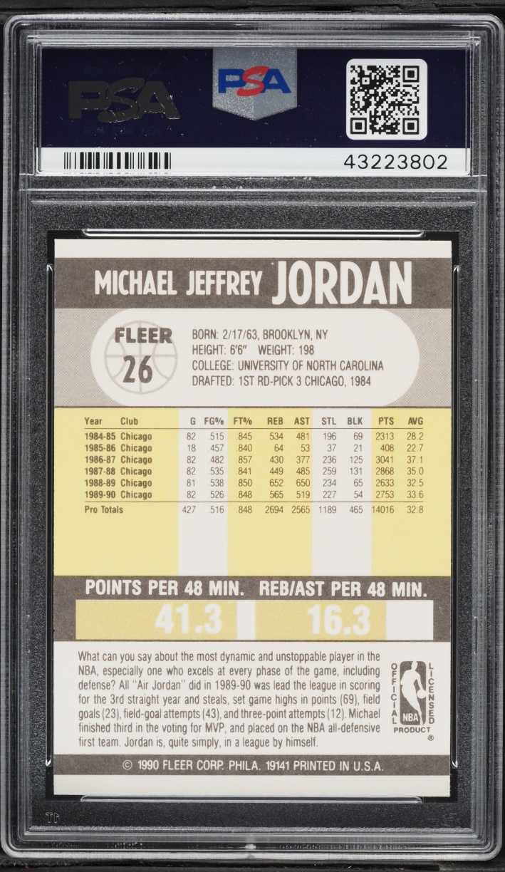 1990 Fleer Basketball Michael Jordan #26 PSA 10 GEM MINT - Photo 2