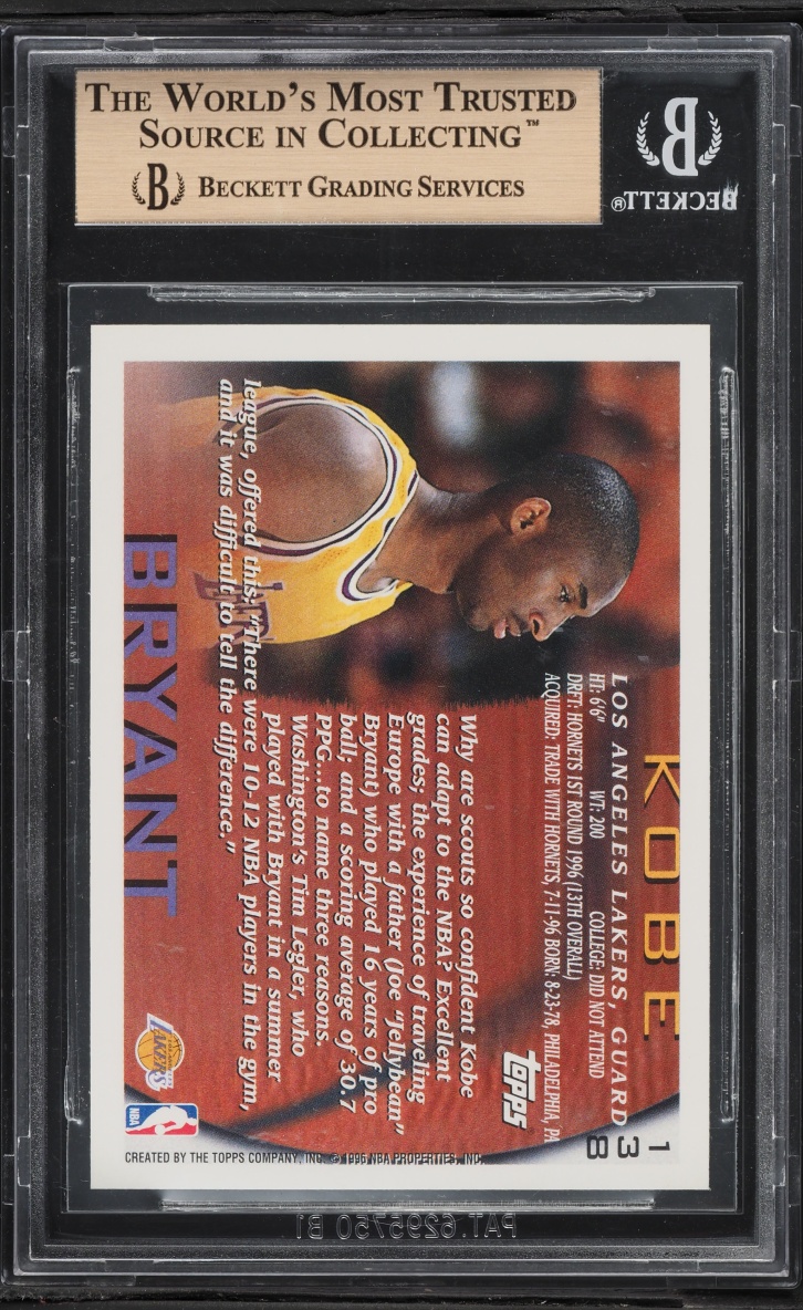 1996 Topps NBA 50th Kobe Bryant ROOKIE #138 BGS 9.5 GEM MINT - Photo 2