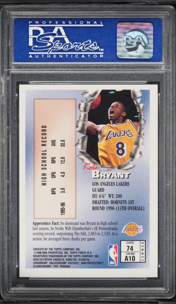 1996 Finest Basketball w/ Coating Kobe Bryant ROOKIE #74 PSA 10 GEM MINT - Photo 2