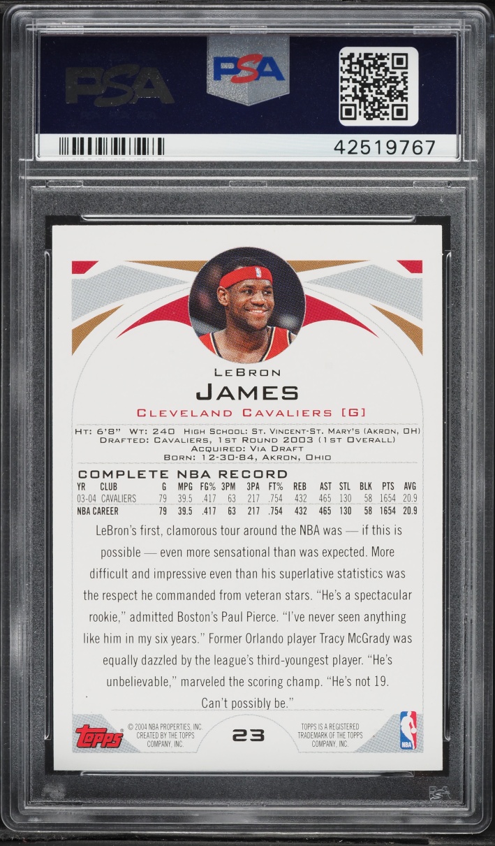 2004 Topps Basketball LeBron James #23 PSA 10 GEM MINT - Photo 2