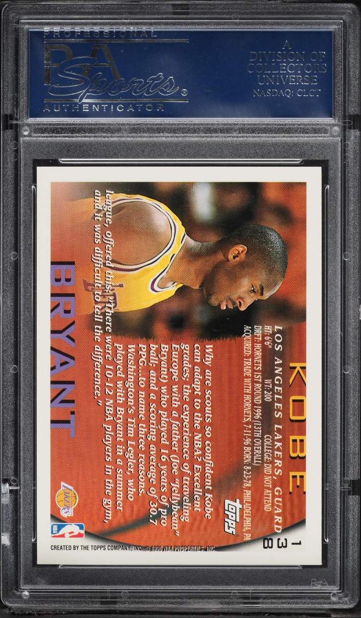 1996 Topps Basketball Kobe Bryant ROOKIE #138 PSA 10 GEM MINT - Photo 2