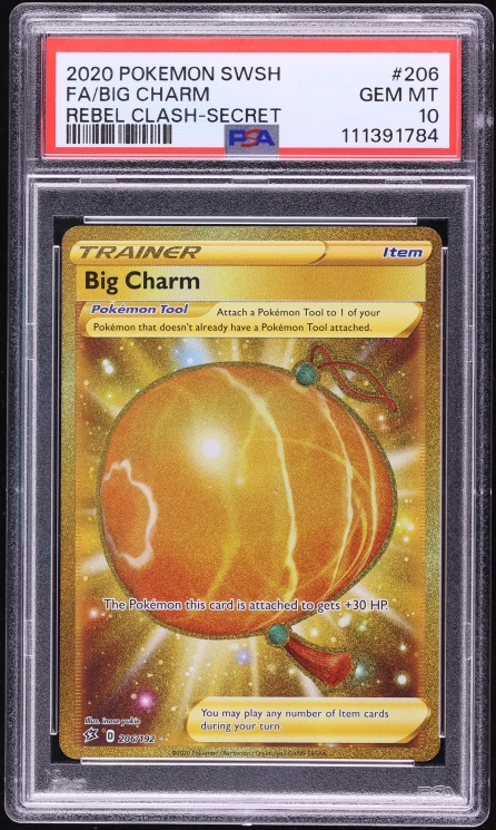 2020 Pokemon Sword & Shield Rebel Clash Gold Rare Big Charm #206 PSA 10 GEM MINT