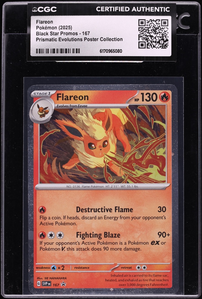 2025 Pokemon Scarlet & Violet Promo Prismatic Evolutions Poster Flareon #167 CGC AUTH