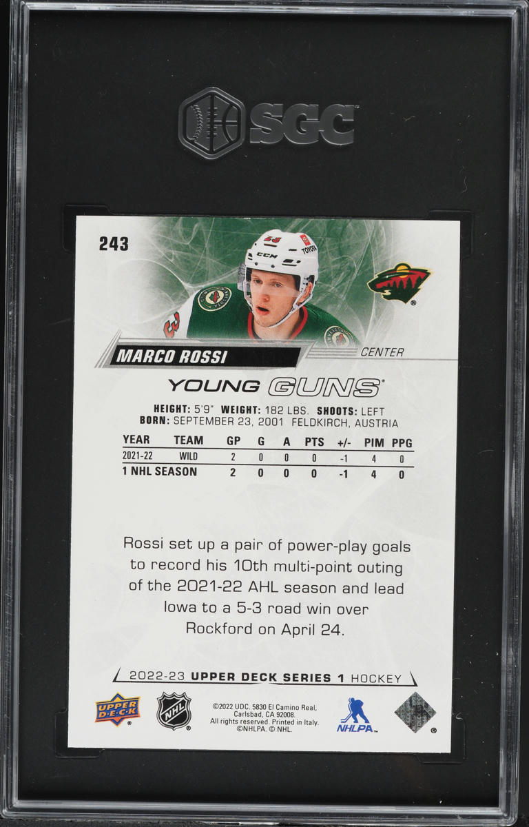 2022 Upper Deck Young Guns Marco Rossi ROOKIE #243 SGC 10 GEM MINT