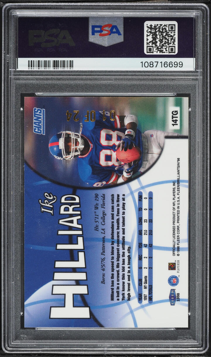 1998 Fleer Brilliants 24 Karat Gold Ike Hilliard 1/24 #14TG PSA 7 NRMT