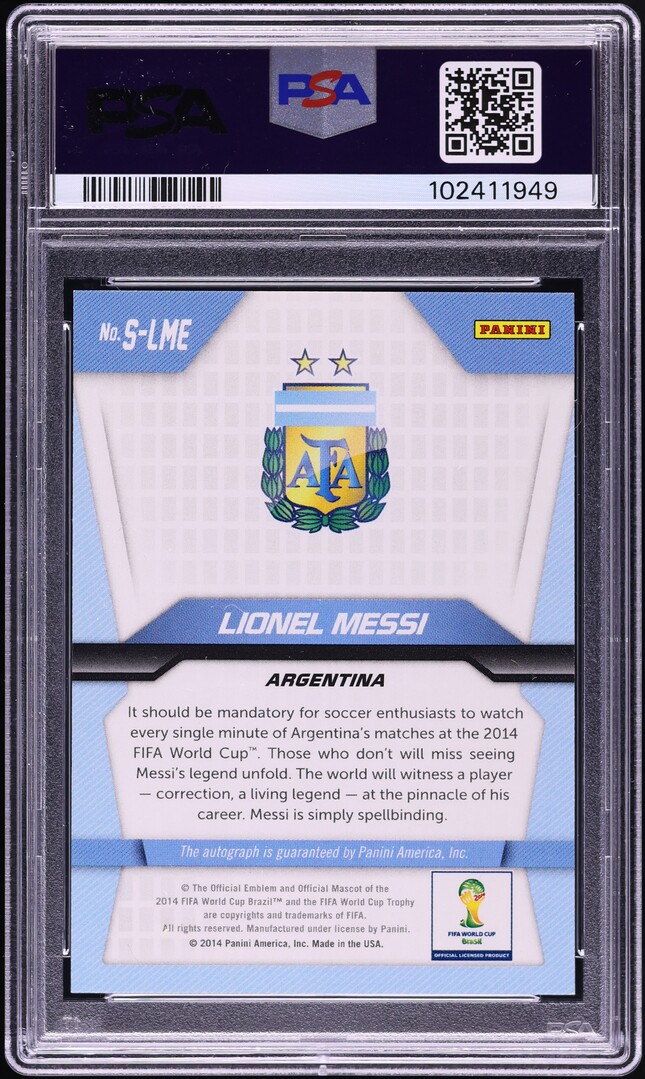 2014 Panini Prizm World Cup Signatures Lionel Messi AUTO #S-LME PSA 8 NM-MT