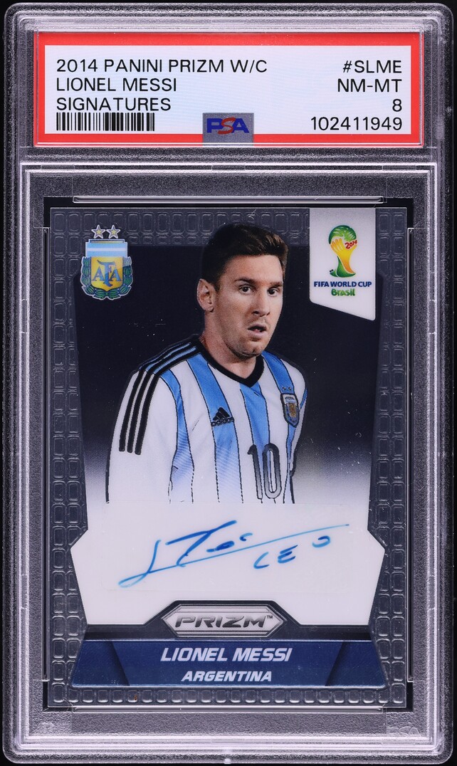 2014 Panini Prizm World Cup Signatures Lionel Messi AUTO #S-LME PSA 8 NM-MT