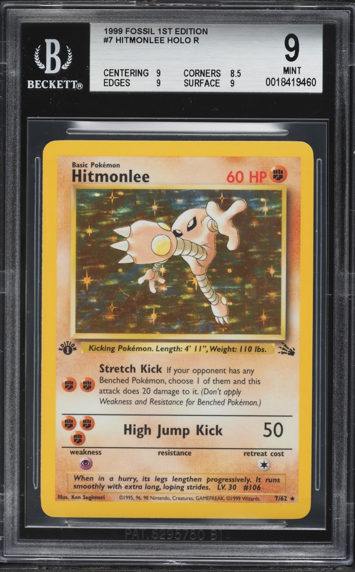 1999 Pokemon Fossil 1st Edition Holo Hitmonlee #7 BGS 9 MINT