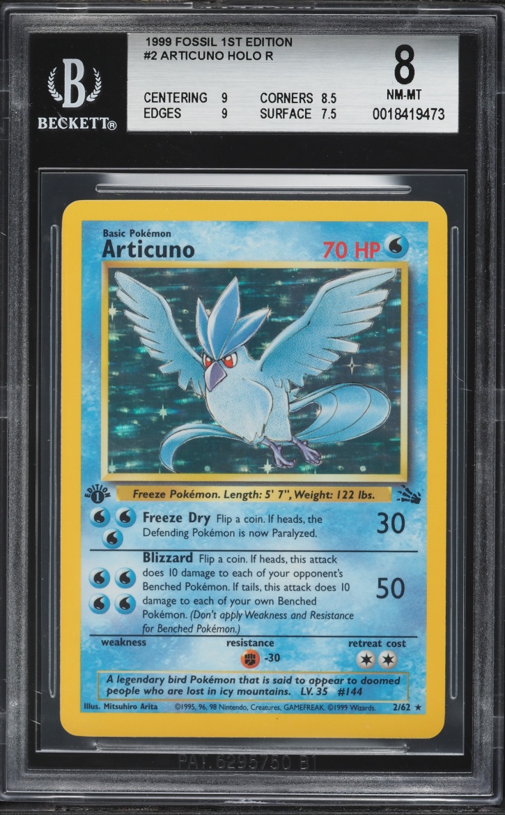 1999 Pokemon Fossil 1st Edition Holo Articuno #2 BGS 8 NM-MT
